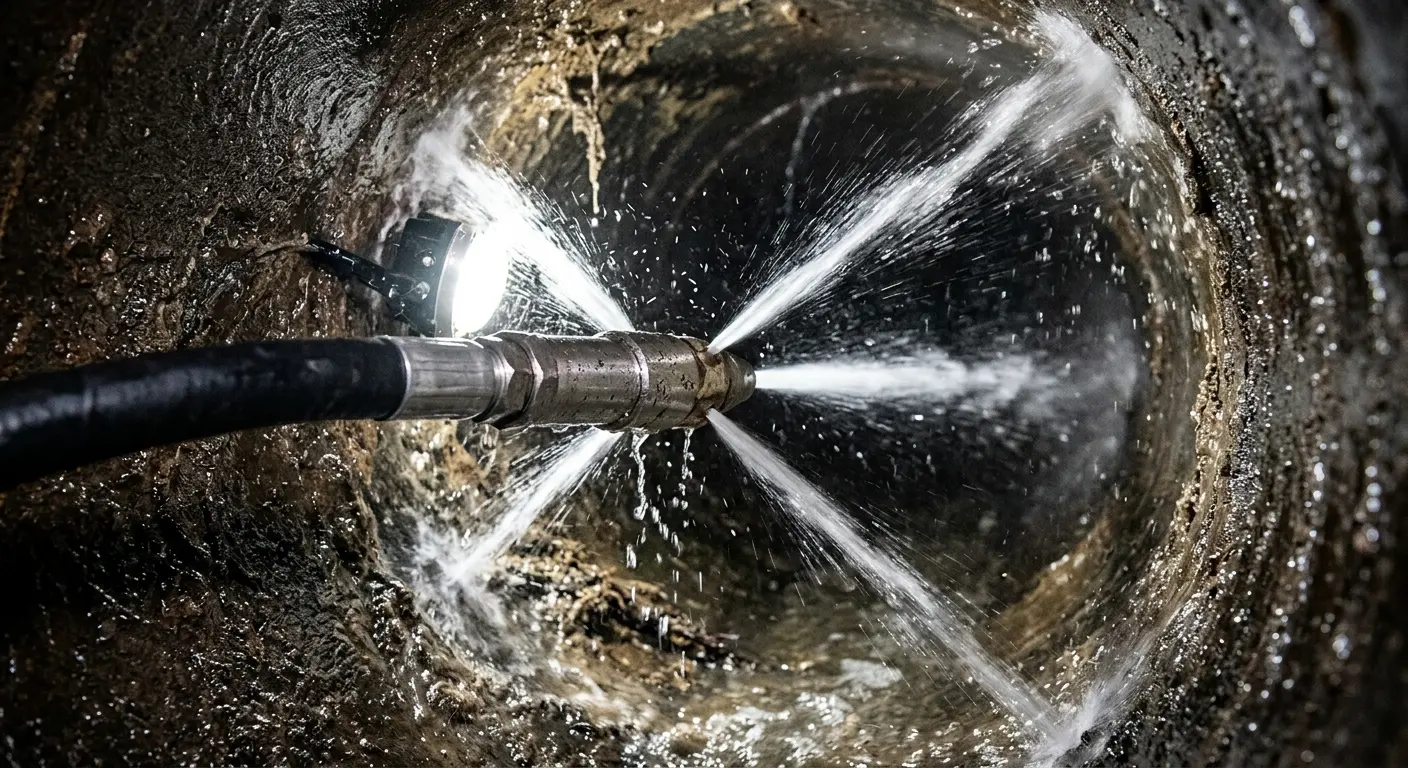 High-pressure hydro jetting nozzle cleaning sewer pipe for Sewer Line Relining in Monee